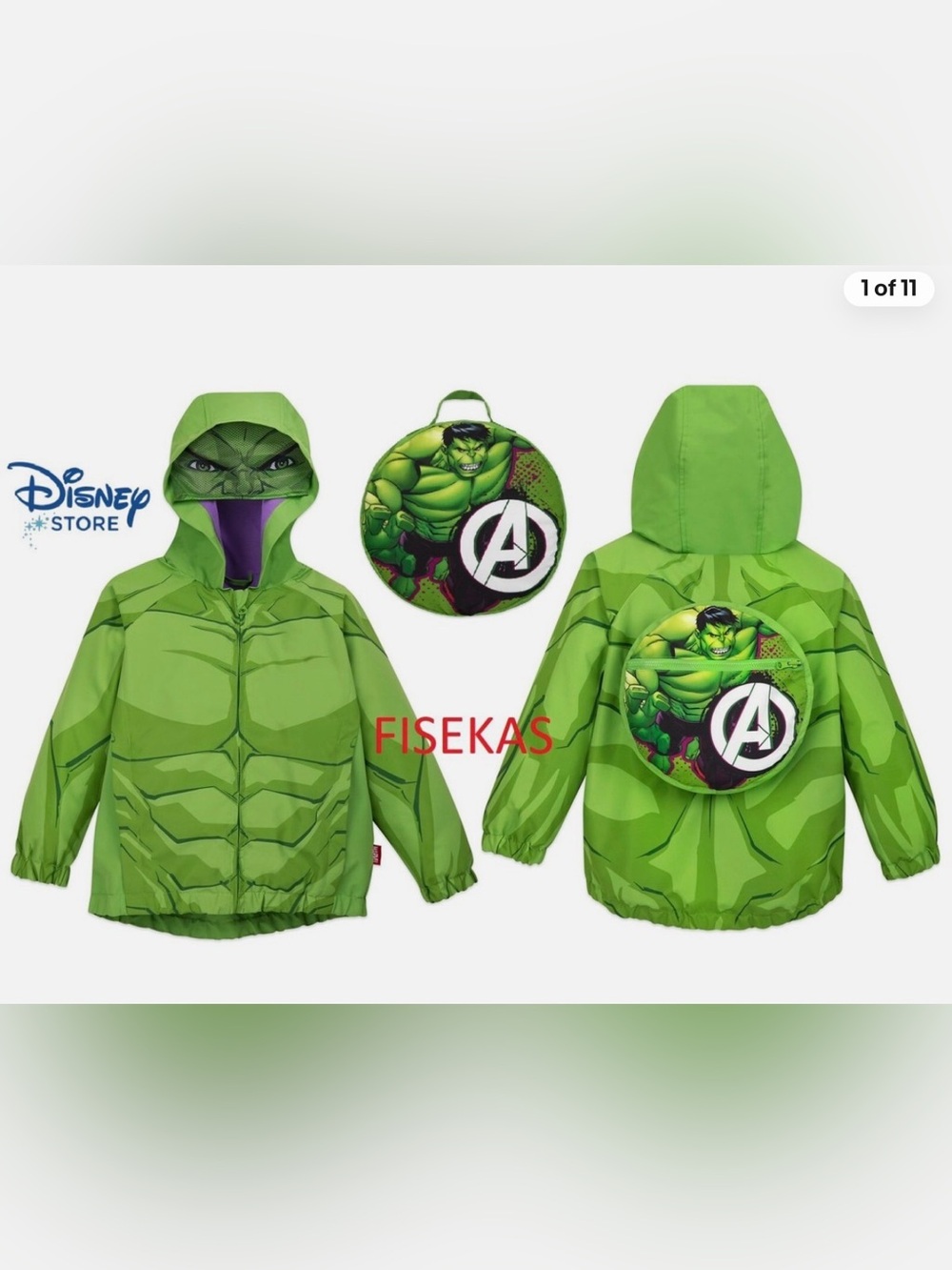 Disney Store Marvel Hulk Packable Hooded Rain Jacket Coat /Kids Backpack Hoodie